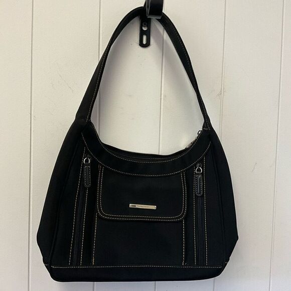 Nine West Handbags - Nine West Womens Shoulder Bag Purse Black Canvas Single Strap Zip Closure